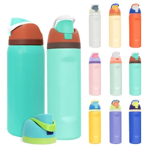 Wholesale Double Wall Sport Travel Water Bottle Stainless Steel Vacuum Flask Insulated Drink Water Bottle with Flip Lid and Straw
