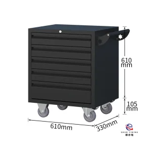 Locking 5 Drawer Steel Tool Trolley