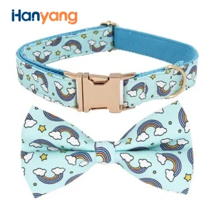 Hanyang Custom Print Pattern Dog Collar Dog Leash Pet Bowtie