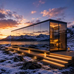 Casa Contenedor de Lujo Estilo Norteamericano Espejo Casa Pequeña Oficina en el Jardín