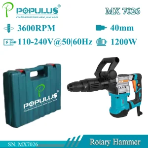 Ipopulus 1200W SDS-Plus Corded Industrial Grade Powerful Electric Demolition Hammer 3600rpm Jack Hammer Drill Rotary Hammer