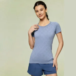 Women's Seamless Yoga T-Shirt, Quick Dry Slim Fit Workout Tops for Gym Running, Breathable Athletic Sport Tee for Summer