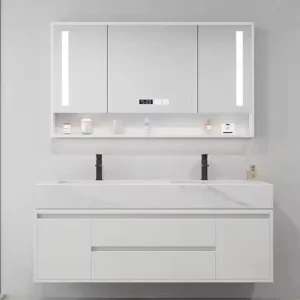 Hotel-Grade LED Light Defog Bathroom Storage Jewelry Mirror Medicine Cabinet Blue Gold Black Gloss Laundry Living Room Use Used