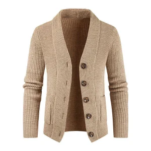 Casual Single Breasted Cardigan Sweater V-Neck Long Sleeve Knitted Mens Cardigans