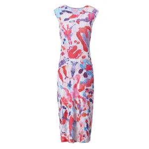 High-Quality Women’s Sleeveless V-Neck Abstract Print Pleated Midi Dress – Lightweight Summer Dress Exporters, Companies