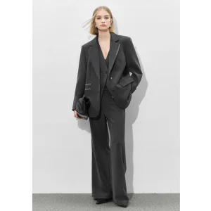 Brand Logo Customized Women Suits Jacket High-End Loose Fit Decorative Sewing Line Design Single Breast Women Blazer for Casual Wear