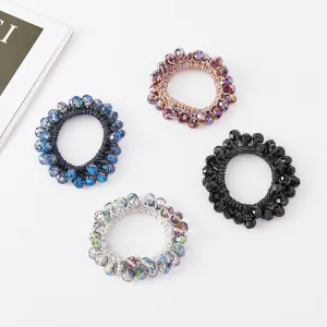 Wholesale Custom Ponytail Hair Scrunchies Fashion Crystal Elastic Hair Accessories Custom Logo Women