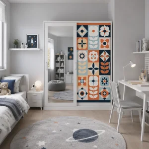 Metal Printed Closet Wardrobe Sliding Door Steel Wardrobe Steel Wardrobe Metal Wardrobe Locker Besi With Decorative Mirror