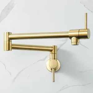 Pot Filler Folding Faucets, Wall Mount Pot Filler Kitchen Faucet Solid Brass, Swing Arm Folding Brushed Gold Modern Kitchen Sink Faucet Folding Stretchable