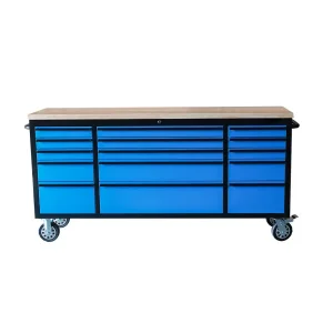 Auto Repair Lockable 15 Drawer Blue Tool Cabinet with Wheels for Garage Storage