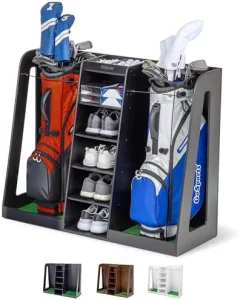 Premium Wooden Golf Bag Organizer and Storage Rack White or Brown Finish