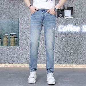 Calças Jeans Casuais Slim Fit para Homens