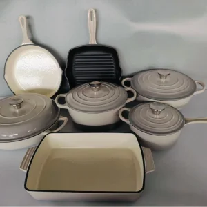 7pcs Modern Enamel Cast Iron Cookware Set Multi-Layer Base Multi-Function Non-Stick Frying Pan and Stew Pot for Home Kitchen Use