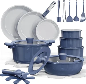 27PCS Ceramic Cookware Set Nonstick, Pots and Pans Set Non Stick, Non Toxic Cookware Detachable Handles, Dishwasher/Oven Safe, RV/Camping Cookware with Kitchen