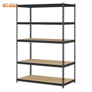 5-Shelf Black Steel Adjustable Rack Garage Storage Shelf Boltless Particle Board Warehouse Rivet Shelving