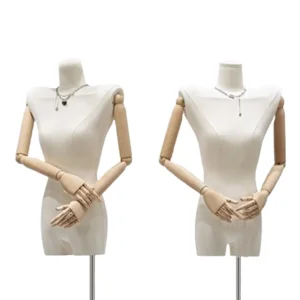 Unique Design Shrugged Headless Upper Body Mannequin in Matte White/Black with Adjustable Height Metal Base Made of PP/ABS/Fiberglass for Female Garment Display