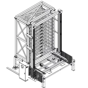 Where Goods Are Stored in One Column Single Tower for Sheet Metal Storage With Lift Delivers Shelves Directly to the Operator
