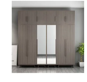 Classic Wooden Bedroom Clothing Cabinets Locker Closet Wardrobe with Mirror