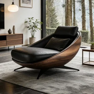 Modern Luxury Fiberglass Walnut Wood Color Lounge Chair