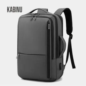 KABINU Factory Wholesale Custom Logo Expandable Men's Laptop Backpack, Waterproof PU Fabric USB Charging Business Backpack