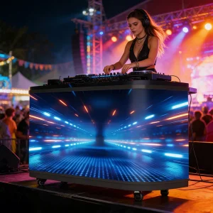 LED DJ Booth Display Full Color Electronic Music for DJ Bar Stage Exhibition Flexible LED Curve Screen DJ Booth LED Display