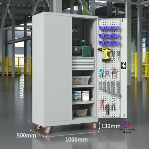 Matte Finished Steel Tool Cabinet with Pegboard Panel, Durable Metal Garage Storage Cabinet with High Loading Rails