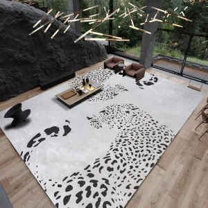 Leopard Grey Black Living Room Rugs Floor Carpet
