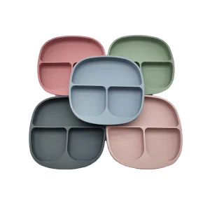 New BPA-Free Silicone Divided Grip Dish Unbreakable Silicone Divided Suction Toddler Plates Divided Baby Plates with Suction