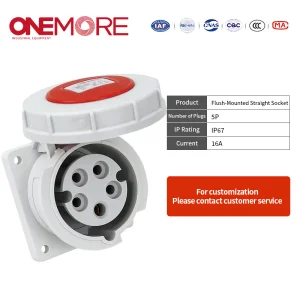 Industrial Power Socket: Flush-Mounted Straight Socket for Tough Conditions