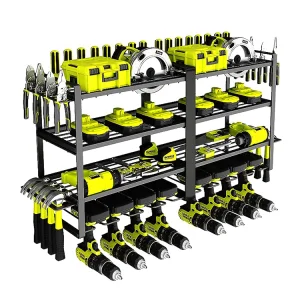 4-Layer Metal Wall-Mounted Power Tool Storage Organizer Garage Utility Rack Holder