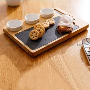 Premium Bamboo Cutting Board Set with Slate Serving Bowl and Cheese Tools