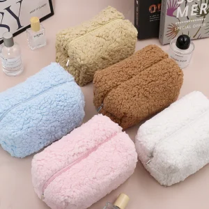 Portable Fluffy Lamb Wool Cosmetic Bag Popular Travel Toiletry Storage Makeup Holder For Welcoming Business &amp; Promotional Gifts