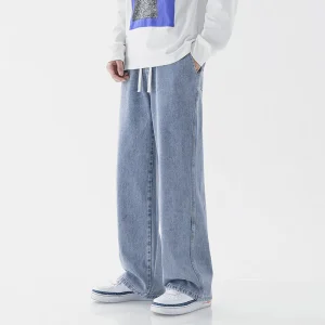 Calças de Jeans Azul Denim Soltas de Alta Qualidade