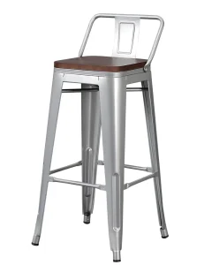 Modern Industrial Style Silver Metal Frame Bar Chair with Wooden - Like Seat for Home and Commercial Use Bar Stool