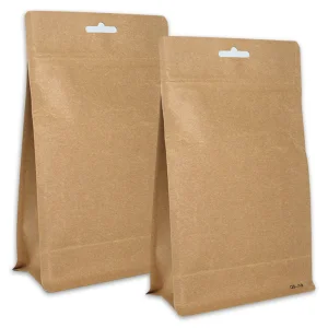 Custom Printed Kraft Paper Bag with Zip Lock and Window Flat Bottom Bags Stand-Up Pouch for Nuts Pet Food Noodles Food Packaging