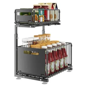 Cheap Adjustable 2-Tier Metal Kitchen Storage Rack