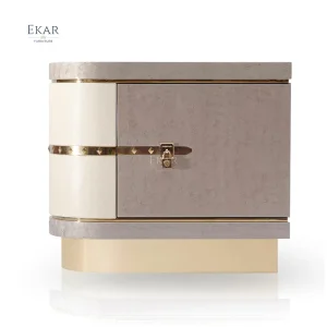 High End Nordic Style Drawer Wood Luxury Leather Modern Nightstand