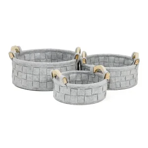 China handcrafted high-quality felt Three-Piece Set Wood Handle Woven Felt Storage Suppliers, Factory
