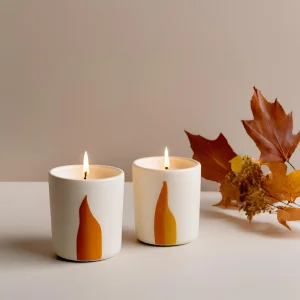 Wholesale White Glazed Ceramic Candle Holders with Fall Leaf Design