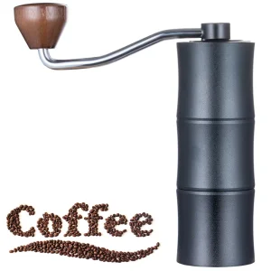 Professional Black All Aluminum Manual Coffee Bean Grinder with 420 Stainless Steel Conical Burrs