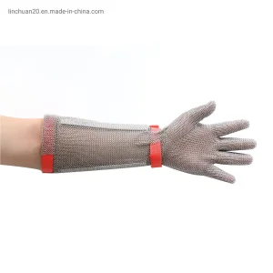 Protective Hand Chainmail Glove with Long Cuff/Long Sleeve Stainless Steel Gloves for Arm and Hand Protection/Five Finger Stainless Steel Ring Mesh Hand Safety