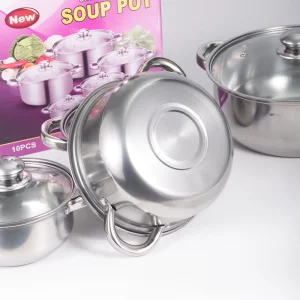 Home Kitchen Cookware Sets 10-Piece Basic Stainless Steel Pots and Pans for Gas Electric Halogen Ceramic Induction Hobs Type 7