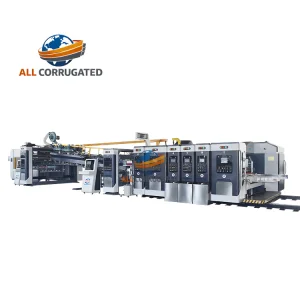 High Speed Intelligent Flexo 1-6 Color Optional Printing Slotting Die-cutting Folder Gluing &amp; Strapping In Line Machine