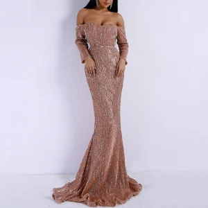 Red Carpet Off Shoulder Glitter Ball Gown