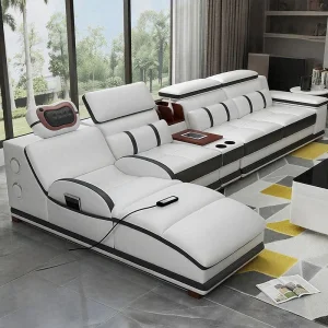 Modern Luxury Modular Smart Leather Sectional Sofa Set with Bluetooth Speaker Massage Function and USB Charging Living Room