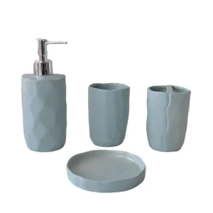 Wholesale Light Lake Blue Irregular-Textured Ceramic Bathroom Accessory Set