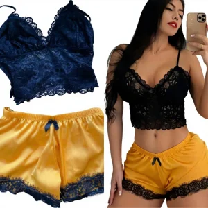 New Summer Collection Comfortable Black Two-Piece Sleepwear Set Fashionable Lace Pajamas Thermal ODM Home Clothes