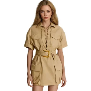 High-Quality In Stock Summer Digital Printing Cotton for Empire Waist A-Line Casual Belted Tie Short Sleeve Dress Manufacturer, Factory