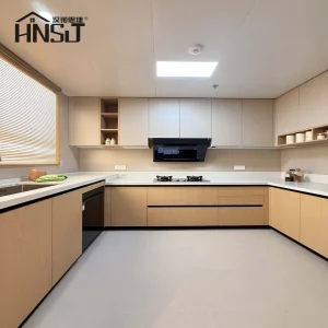 Wood Grain Countertop and Plywood Kitchen Cabinet Set with White High-Gloss Lacquer Kitchen Cabinet Modern Furniture Kitchen Cabinet Outdoor Kitchen