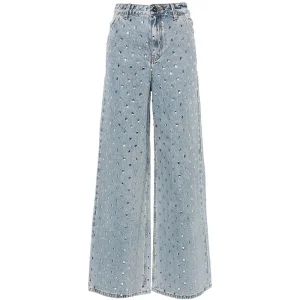 Jeans femininos de cintura baixa corte reto com diamantes
